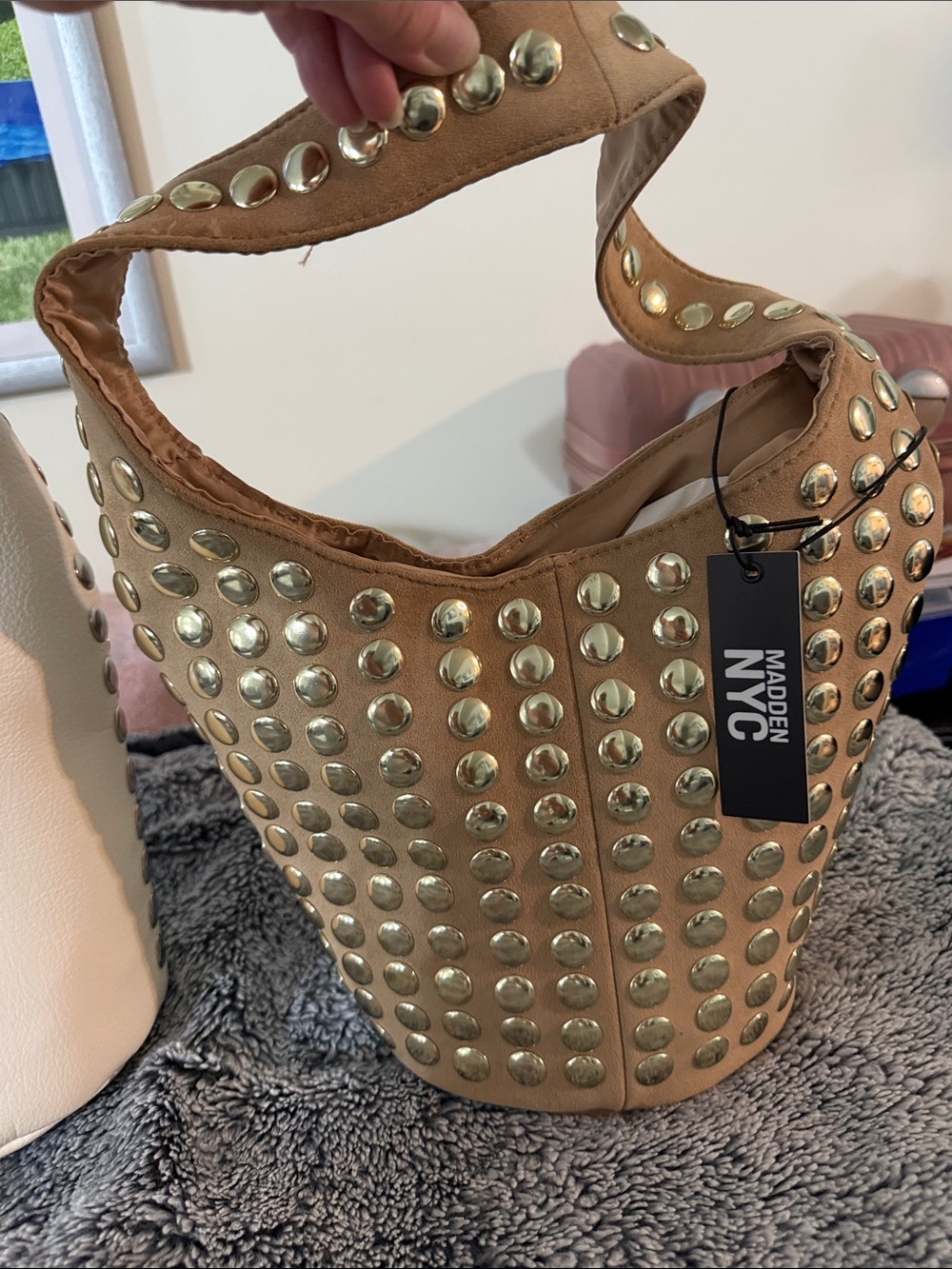 Madden NYC Tan Studded Shoulder Bag